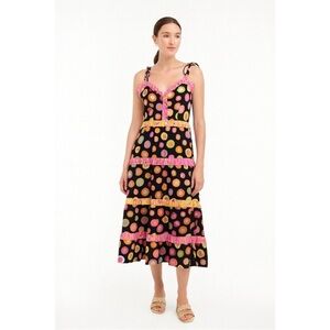 CeliaB Dalia Colorful Polka Dot Tiered Midi Dress with Ruffles NWT